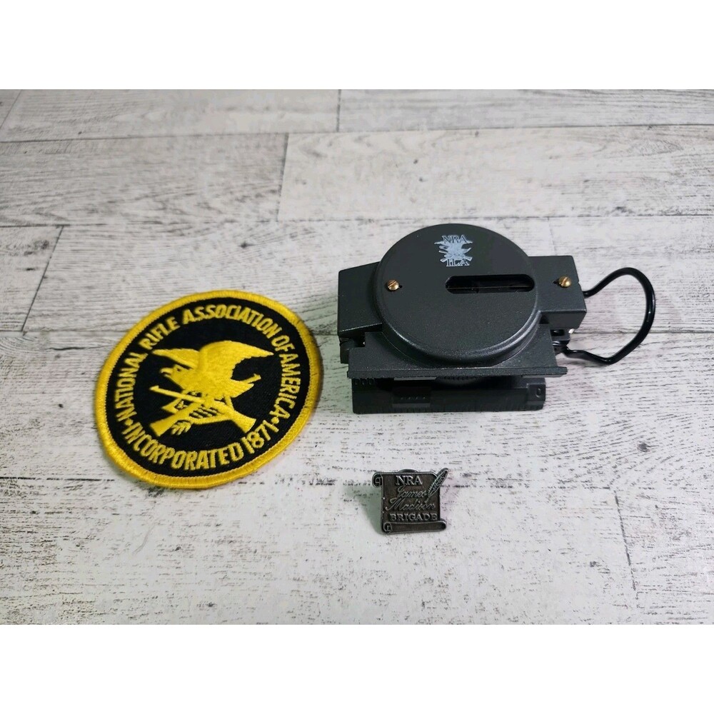 Vintage NRA Lot - Military Hunting Hiking Compass, 3" Patch, James Madison Pin